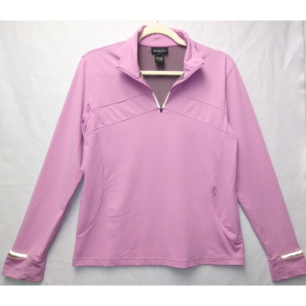 Athleta Pink Zip Pullover  Thumbholes Pocket Athleisure Sporty-Girl Chic Sport M